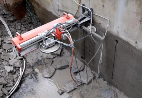 Wire sawing of concrete wall