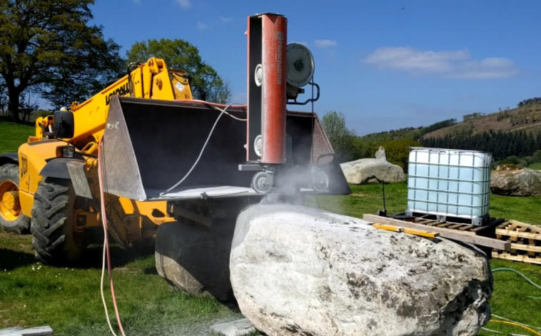 Wire sawing of large glacial boulder
